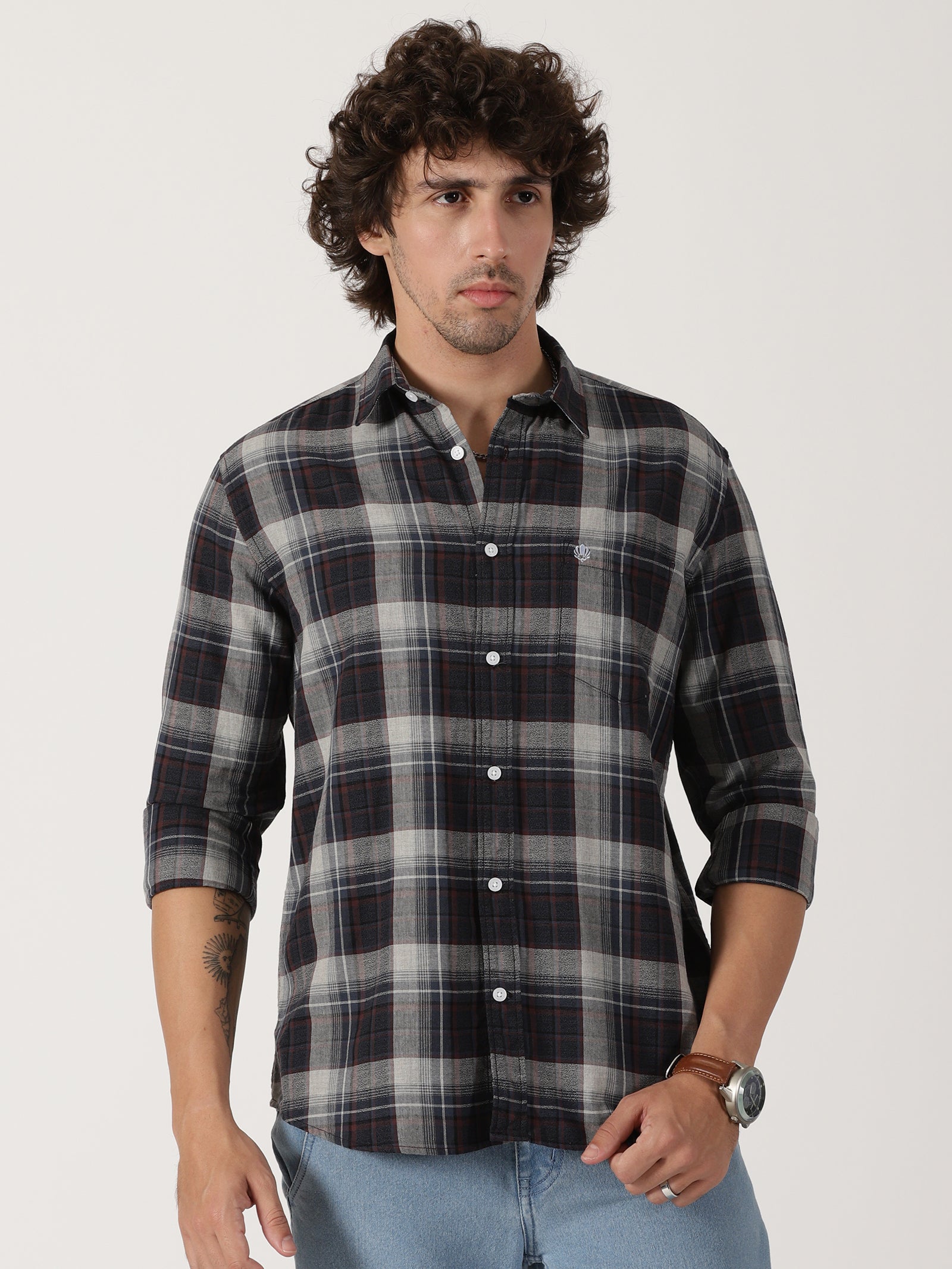 Grey & Black Checked Shirt