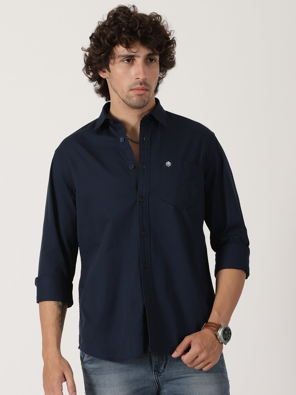 Navy Blue Solid Shirt