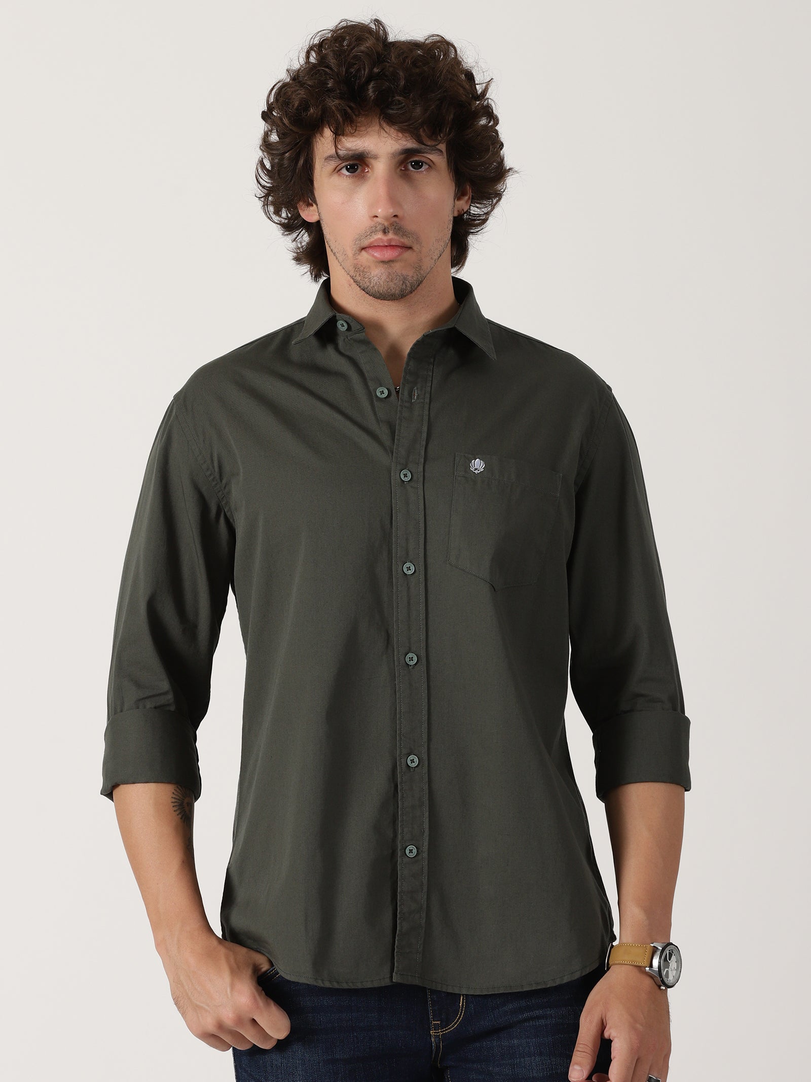 Olive Green Solid Shirt