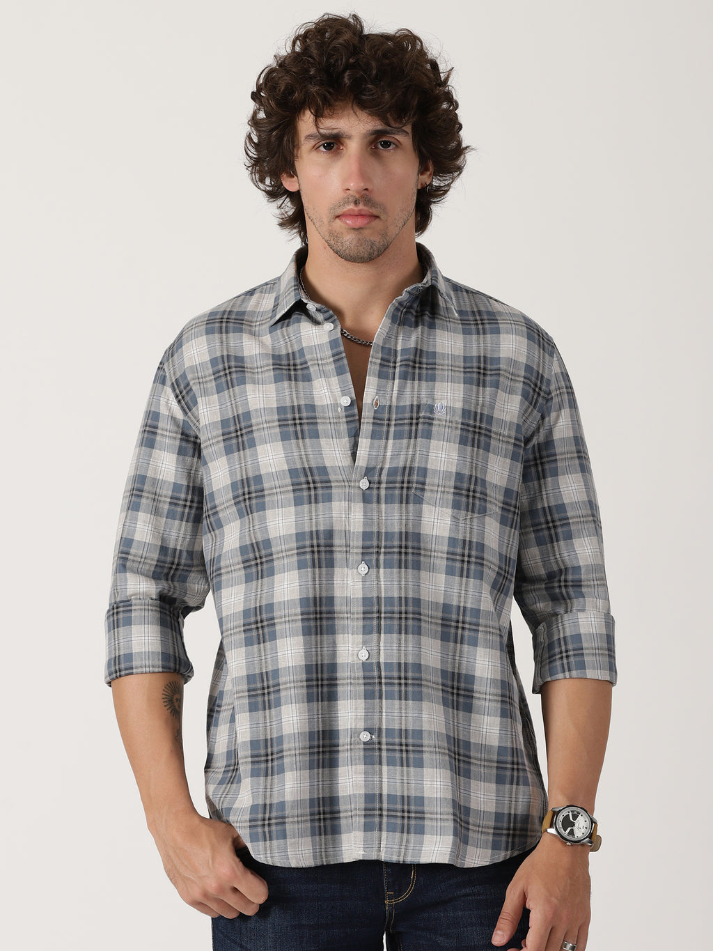 Blue & Grey Checked Shirt
