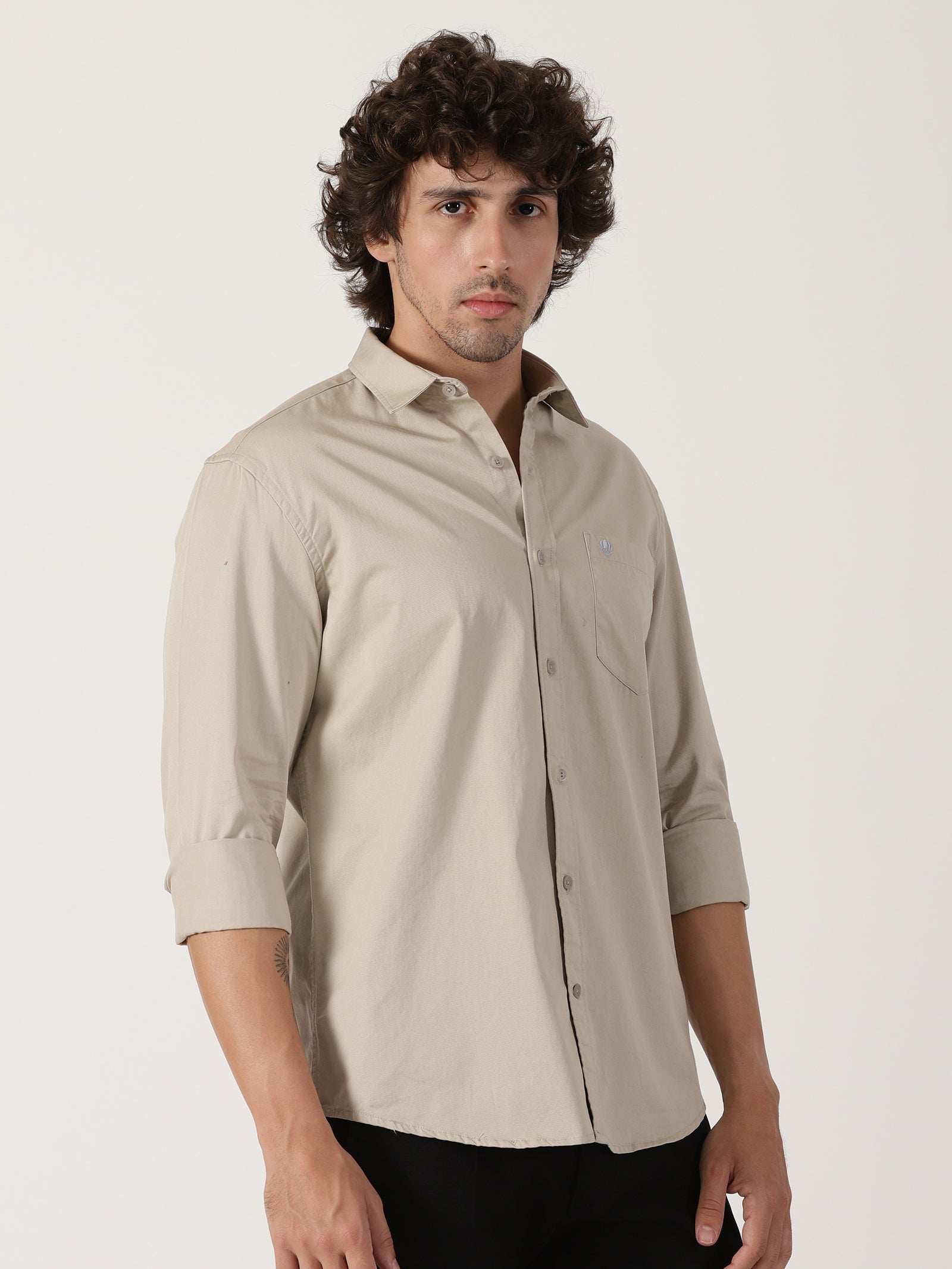 Beige Solid Shirt