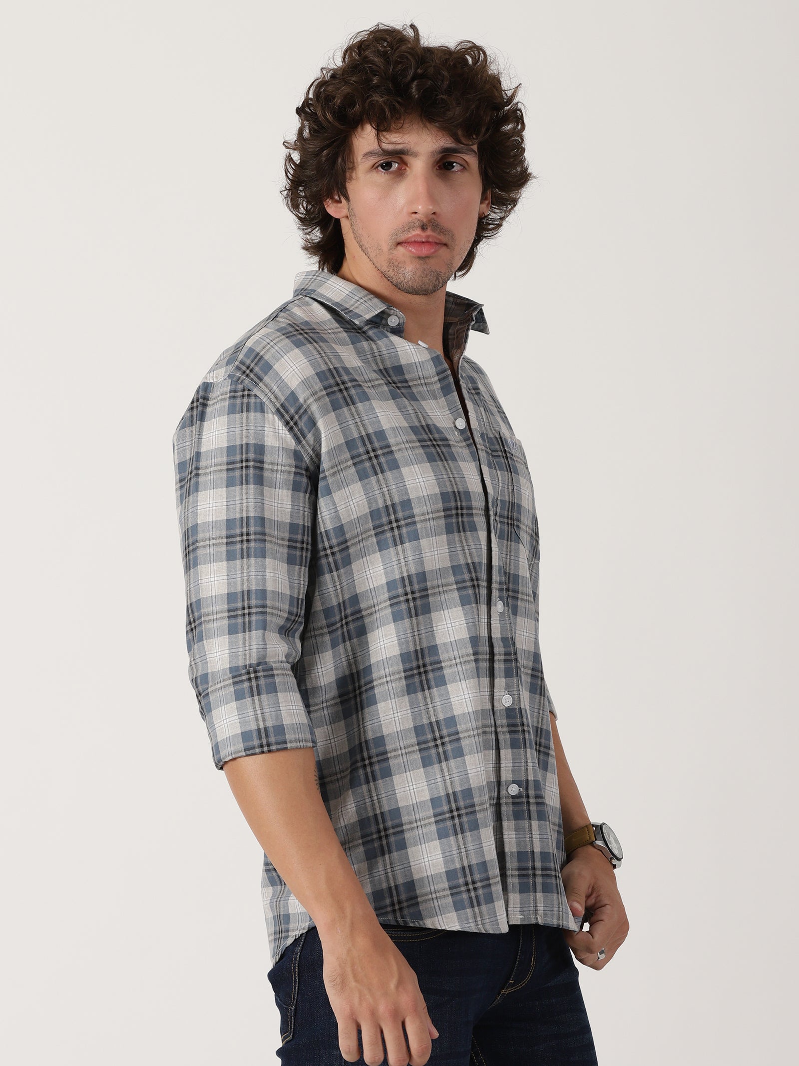 Blue & Grey Checked Shirt