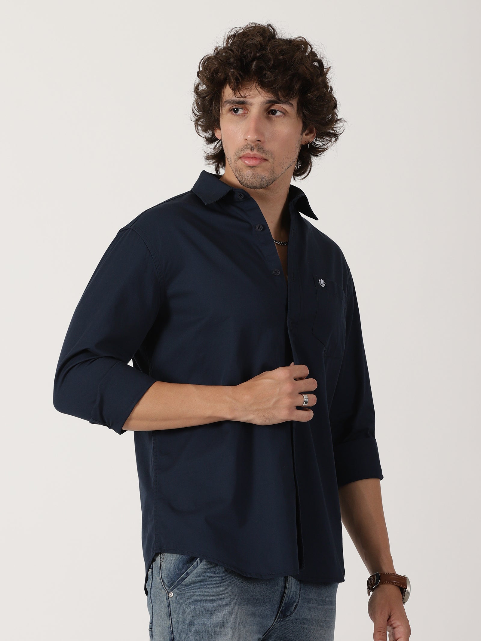 Navy Blue Solid Shirt