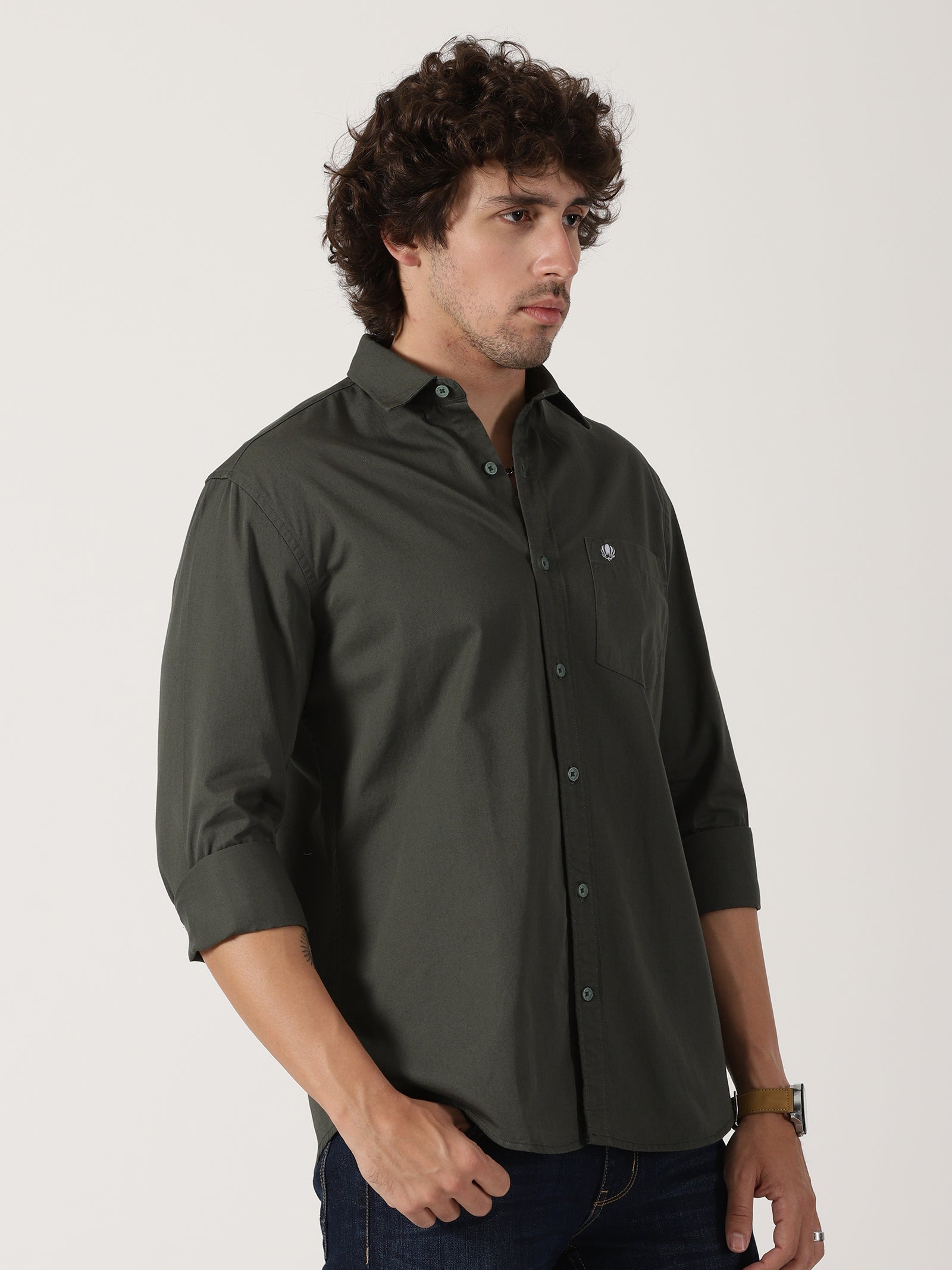 Olive Green Solid Shirt