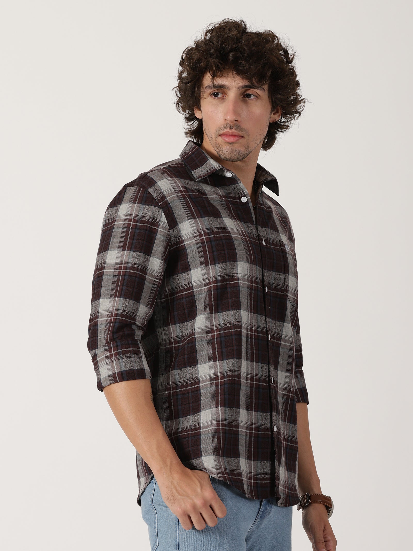 Brown & Grey Checked Shirt