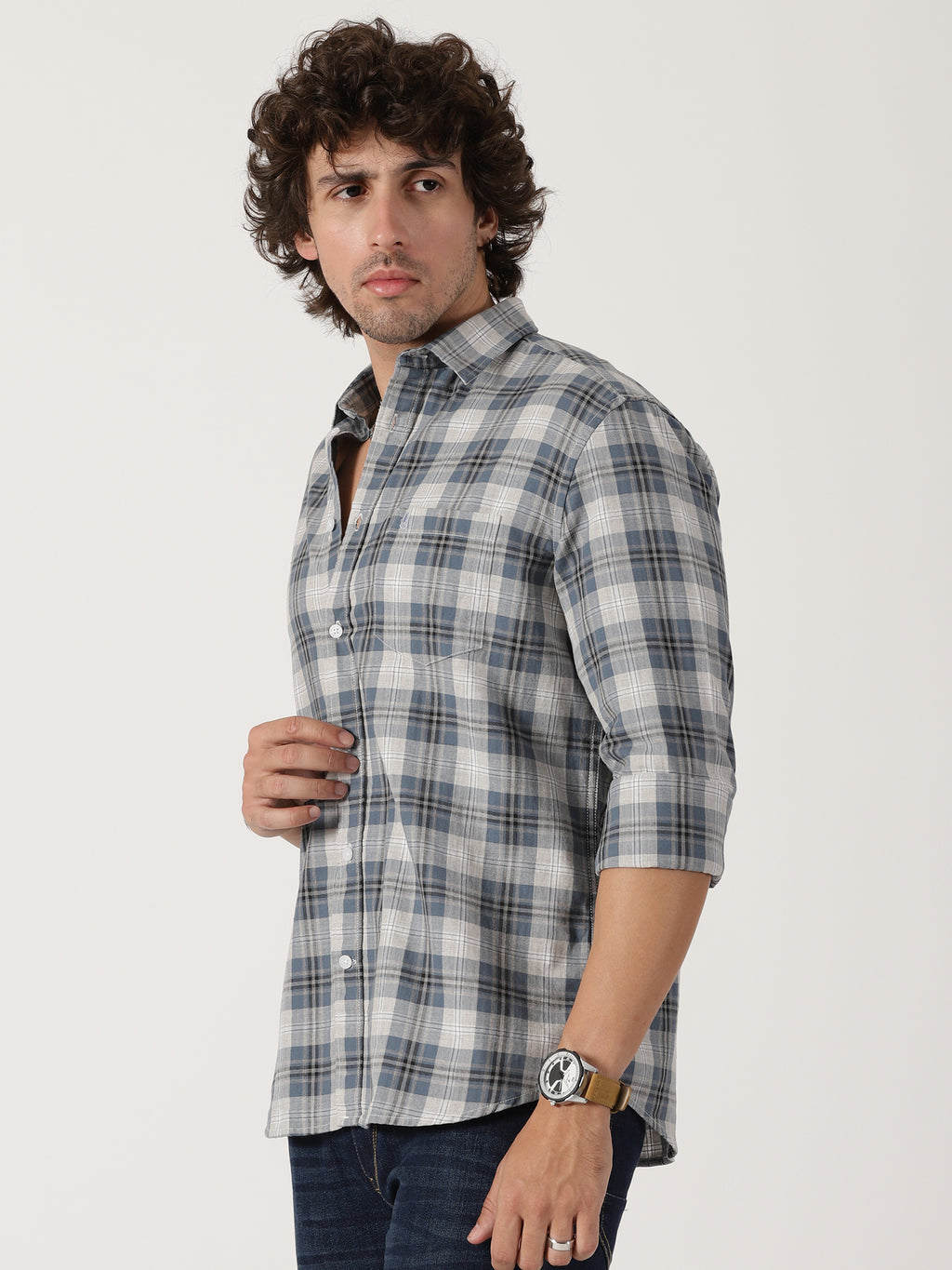 Blue & Grey Checked Shirt