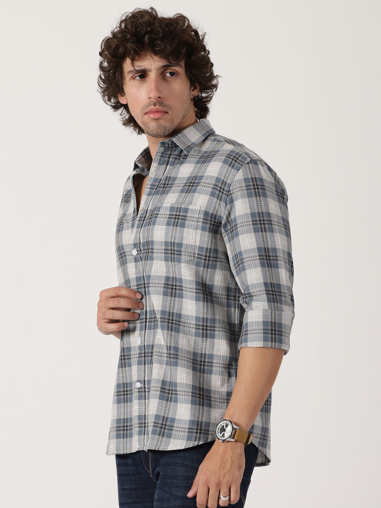 Blue & Grey Checked Shirt