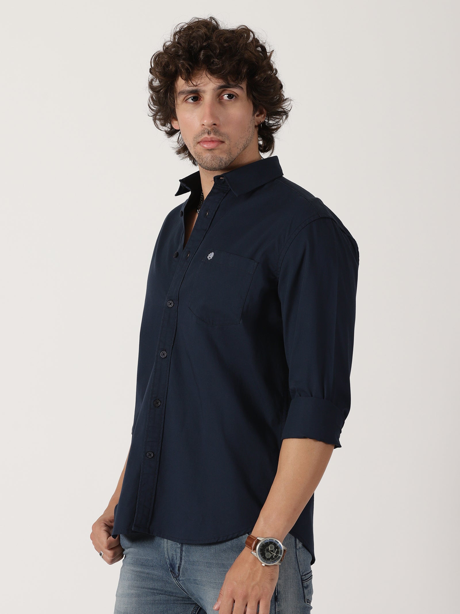 Navy Blue Solid Shirt