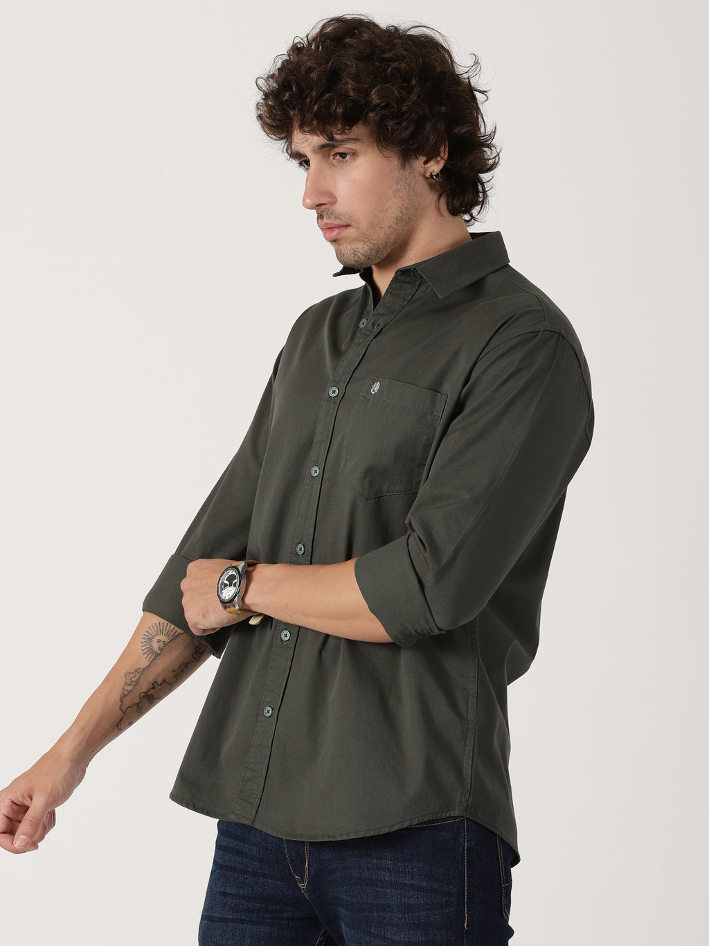 Olive Green Solid Shirt