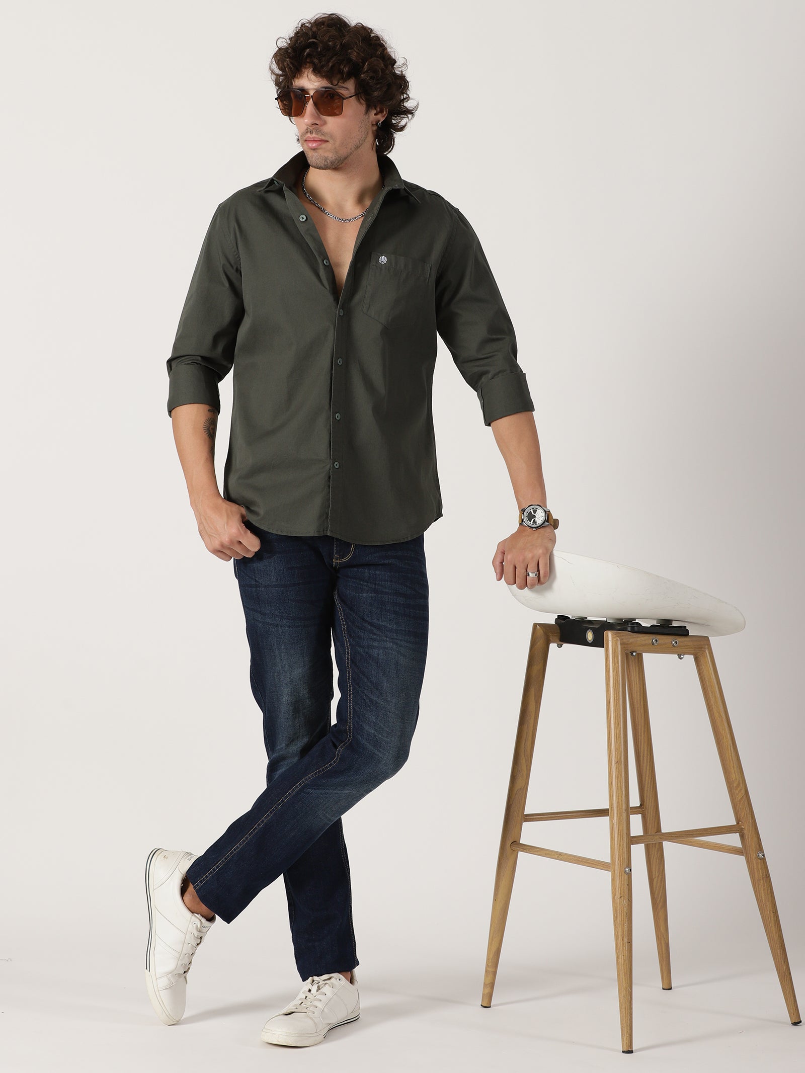 Olive Green Solid Shirt
