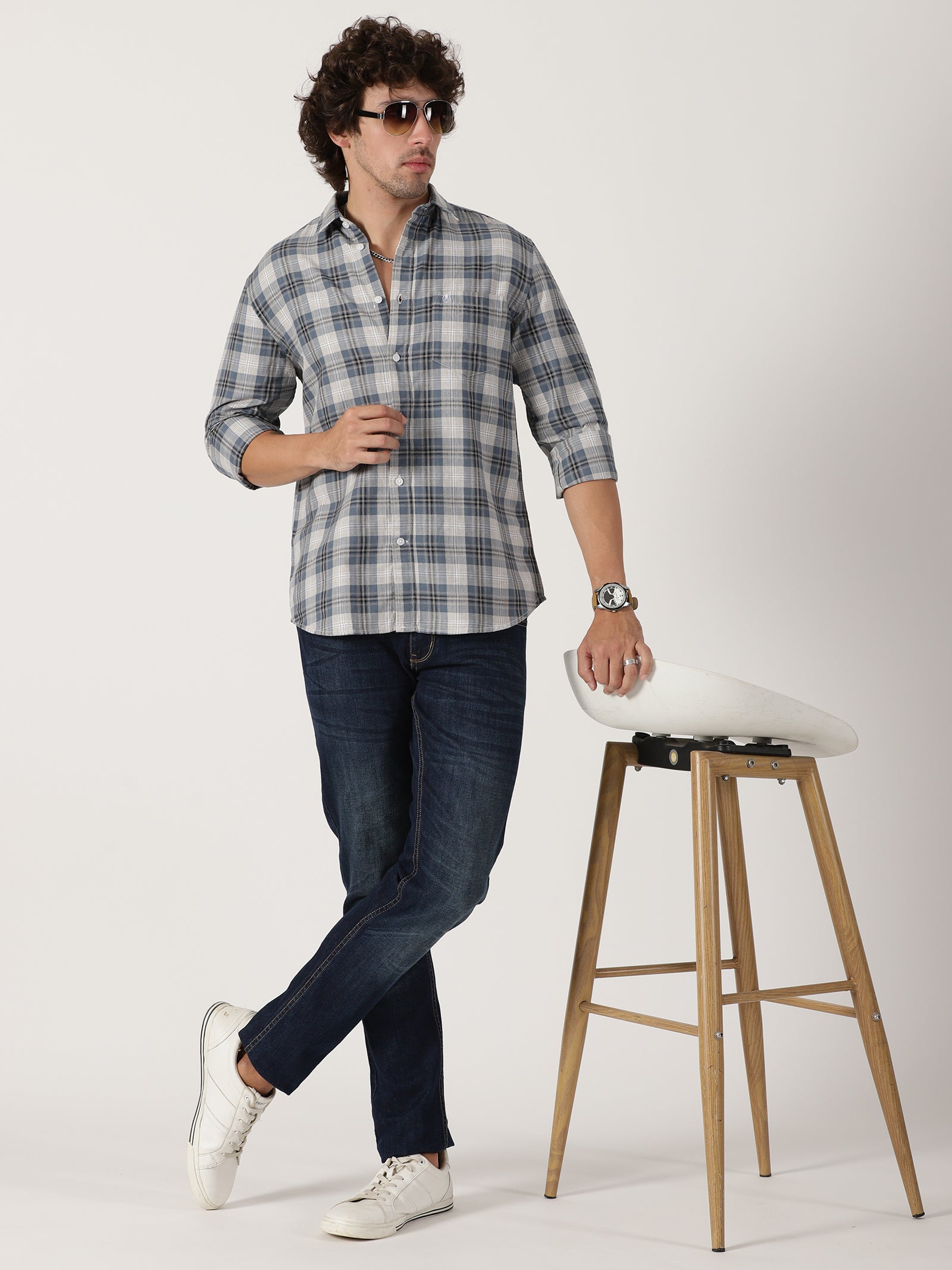 Blue & Grey Checked Shirt