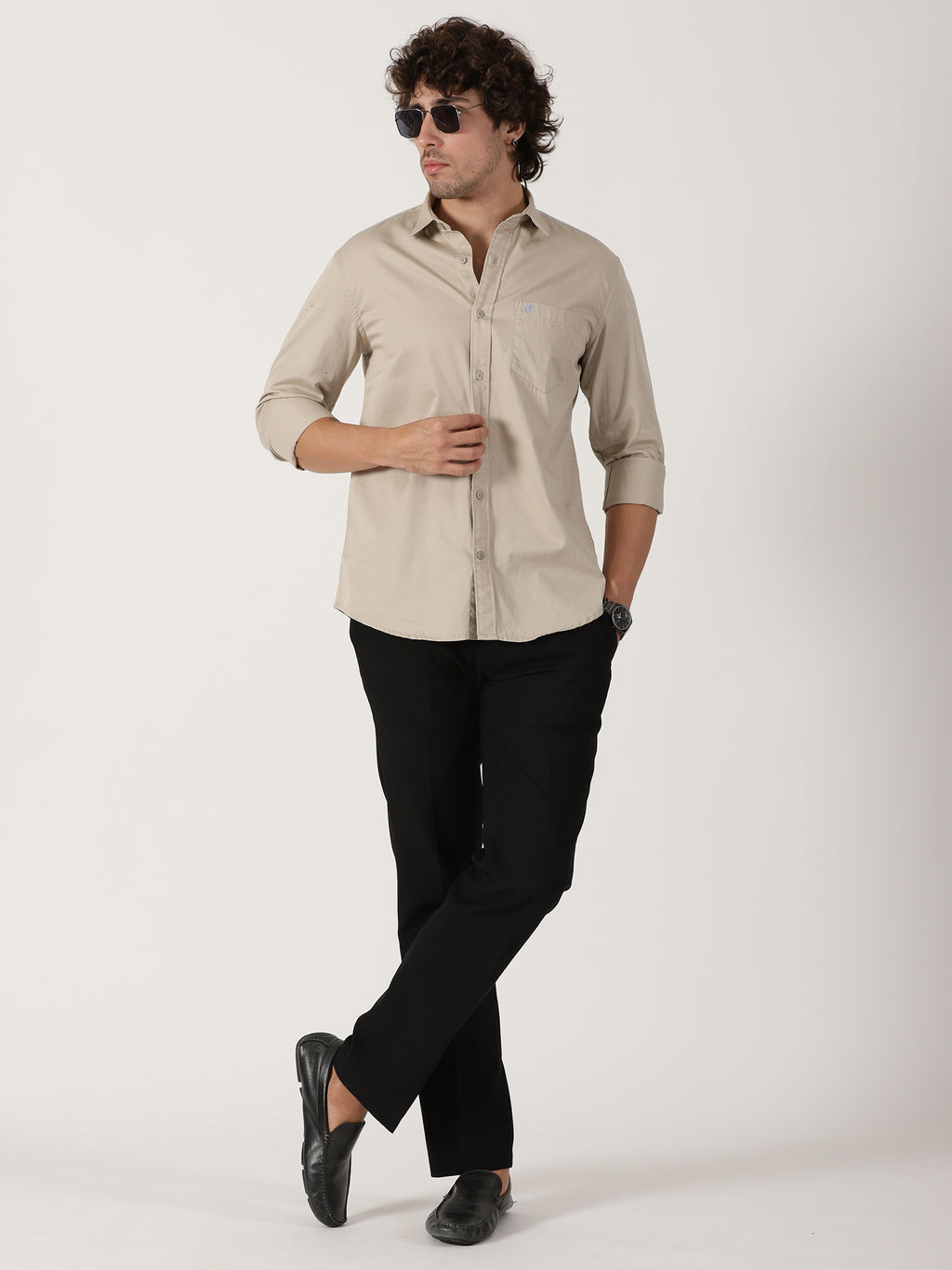 Beige Solid Shirt