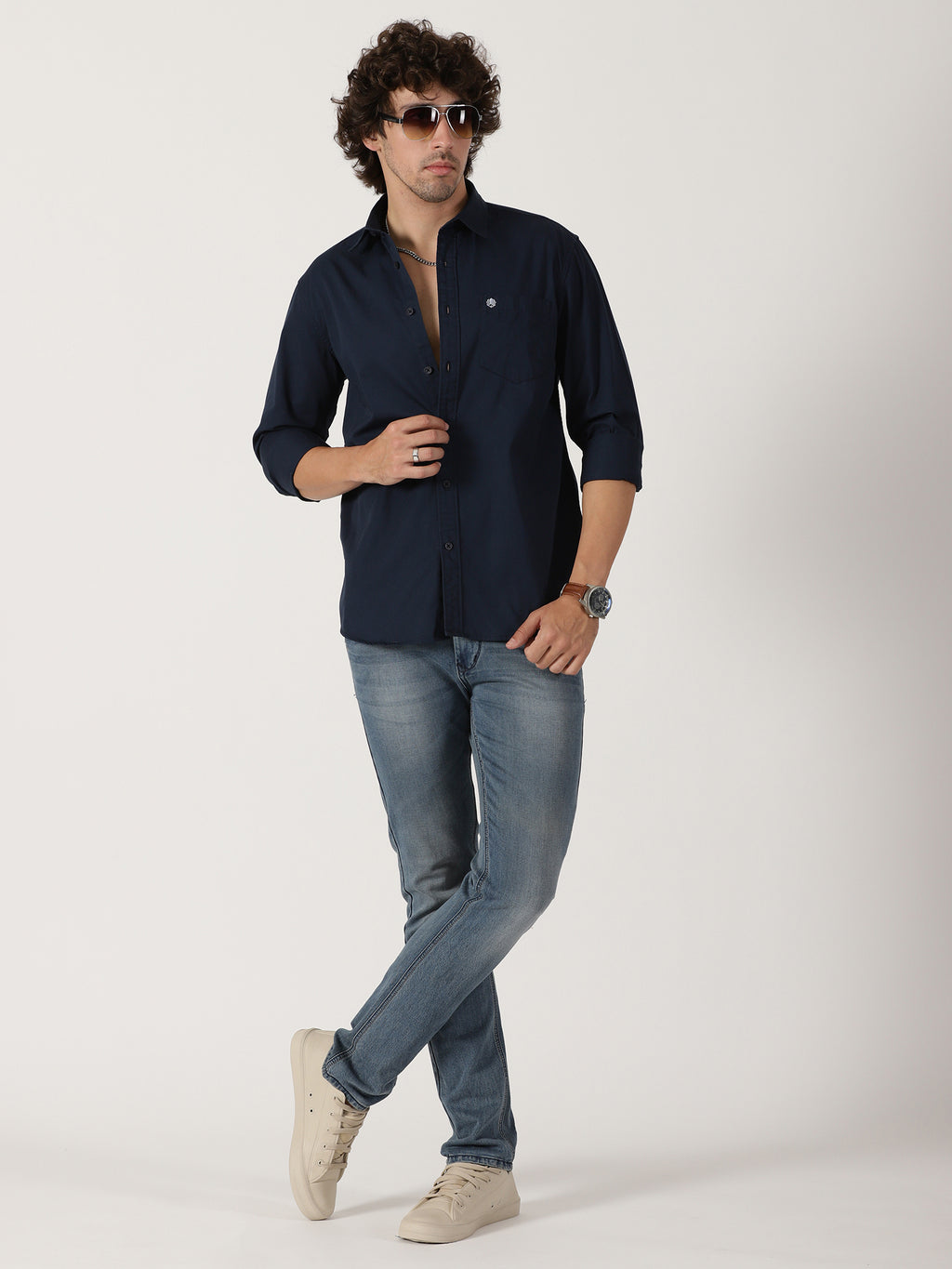 Navy Blue Solid Shirt