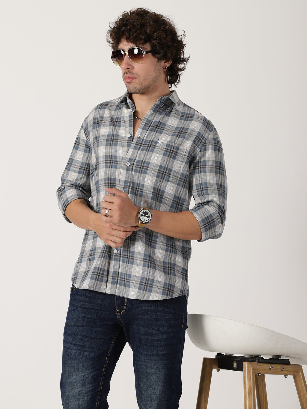 Blue & Grey Checked Shirt