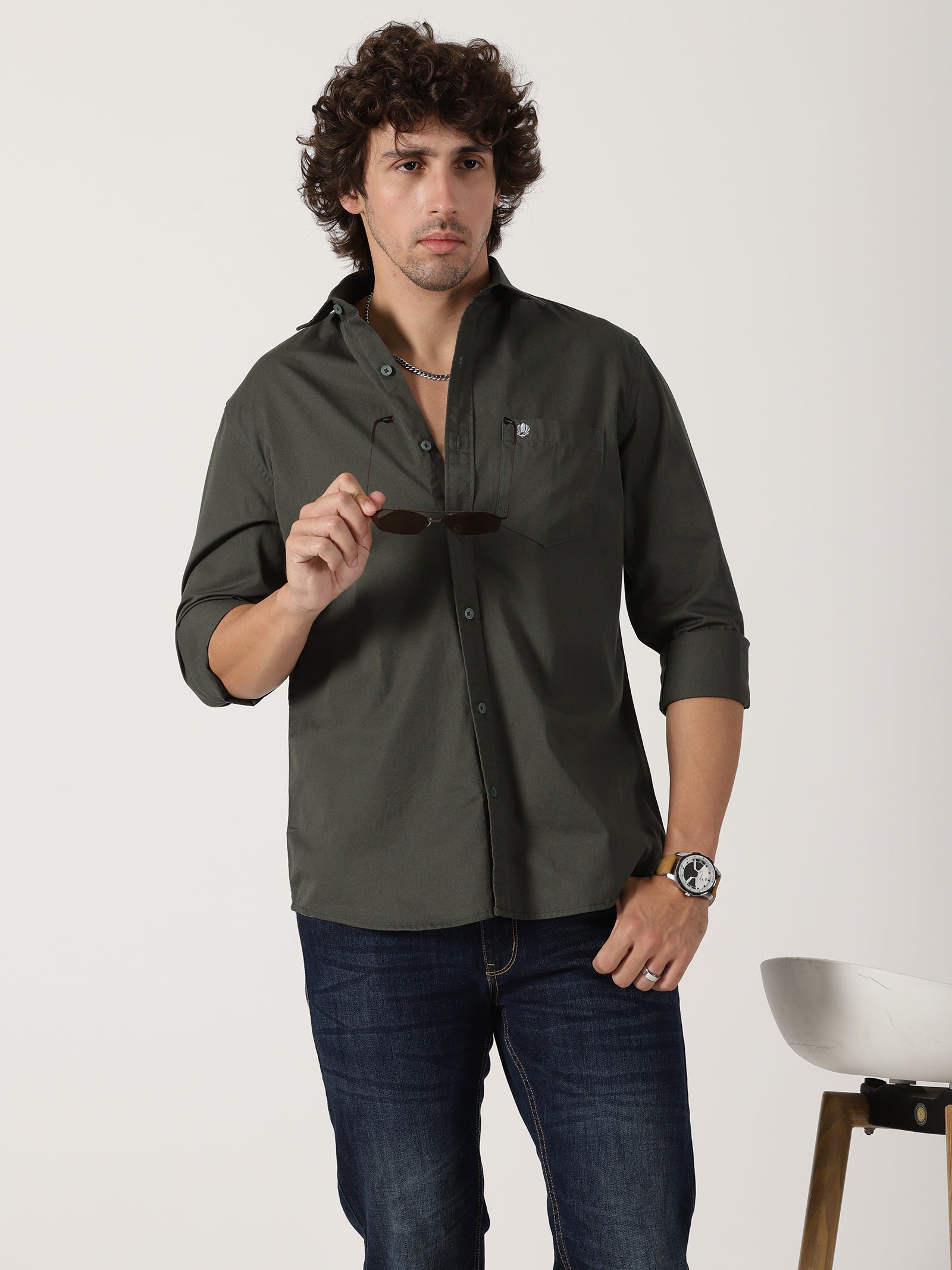 Olive Green Solid Shirt