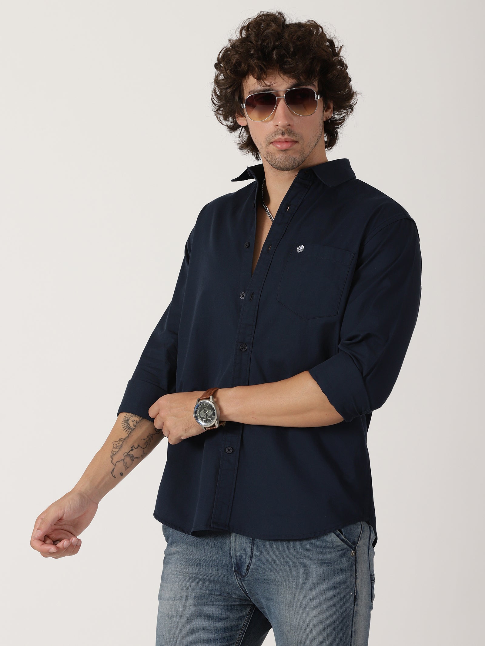 Navy Blue Solid Shirt