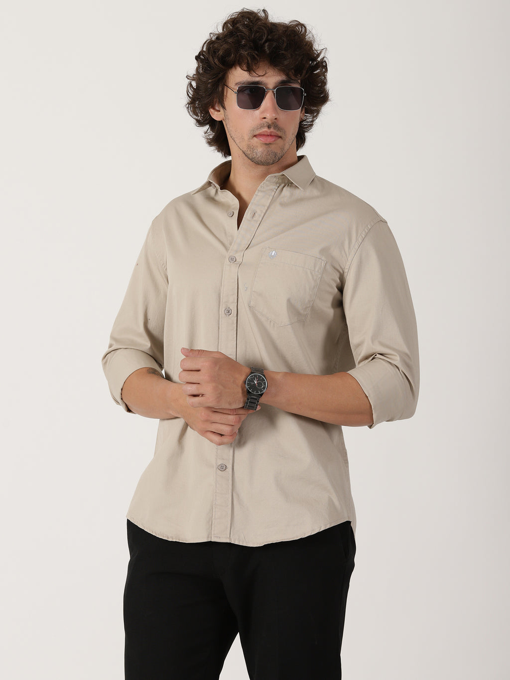 Beige Solid Shirt