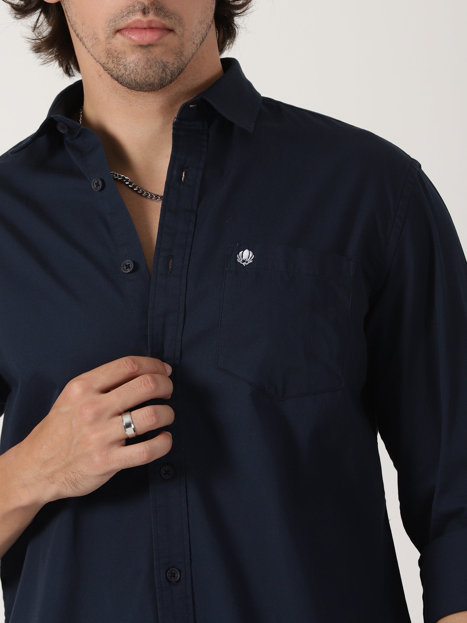 Navy Blue Solid Shirt