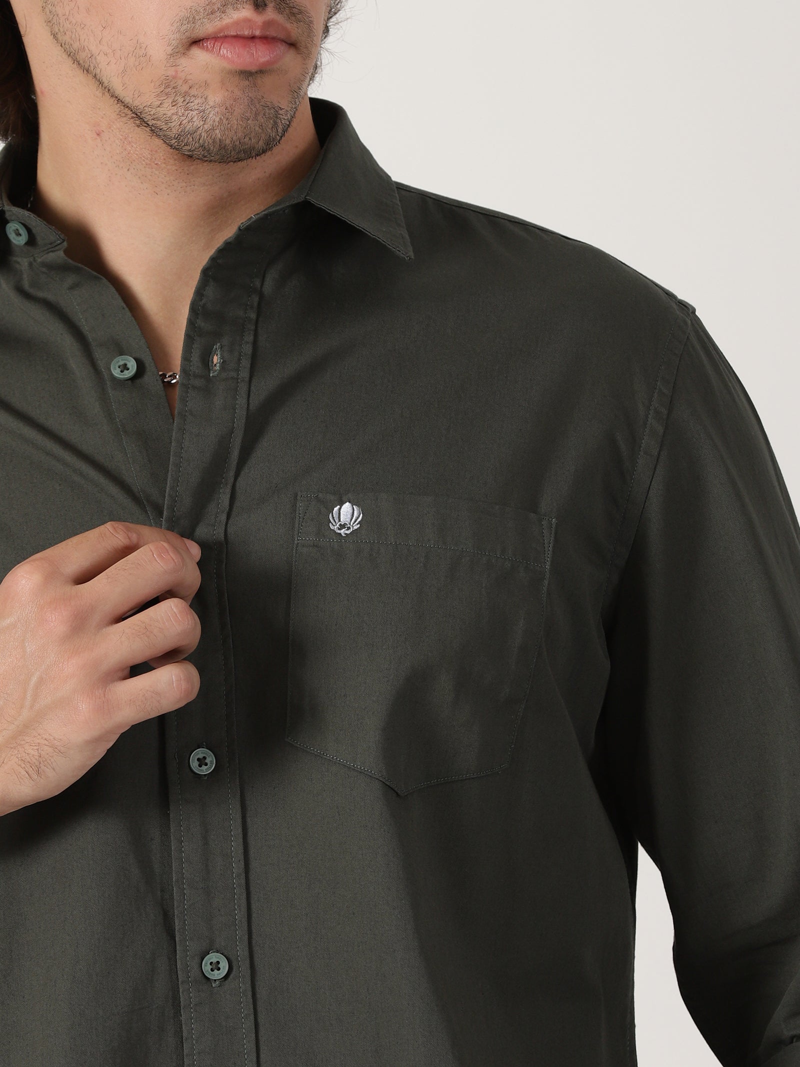 Olive Green Solid Shirt