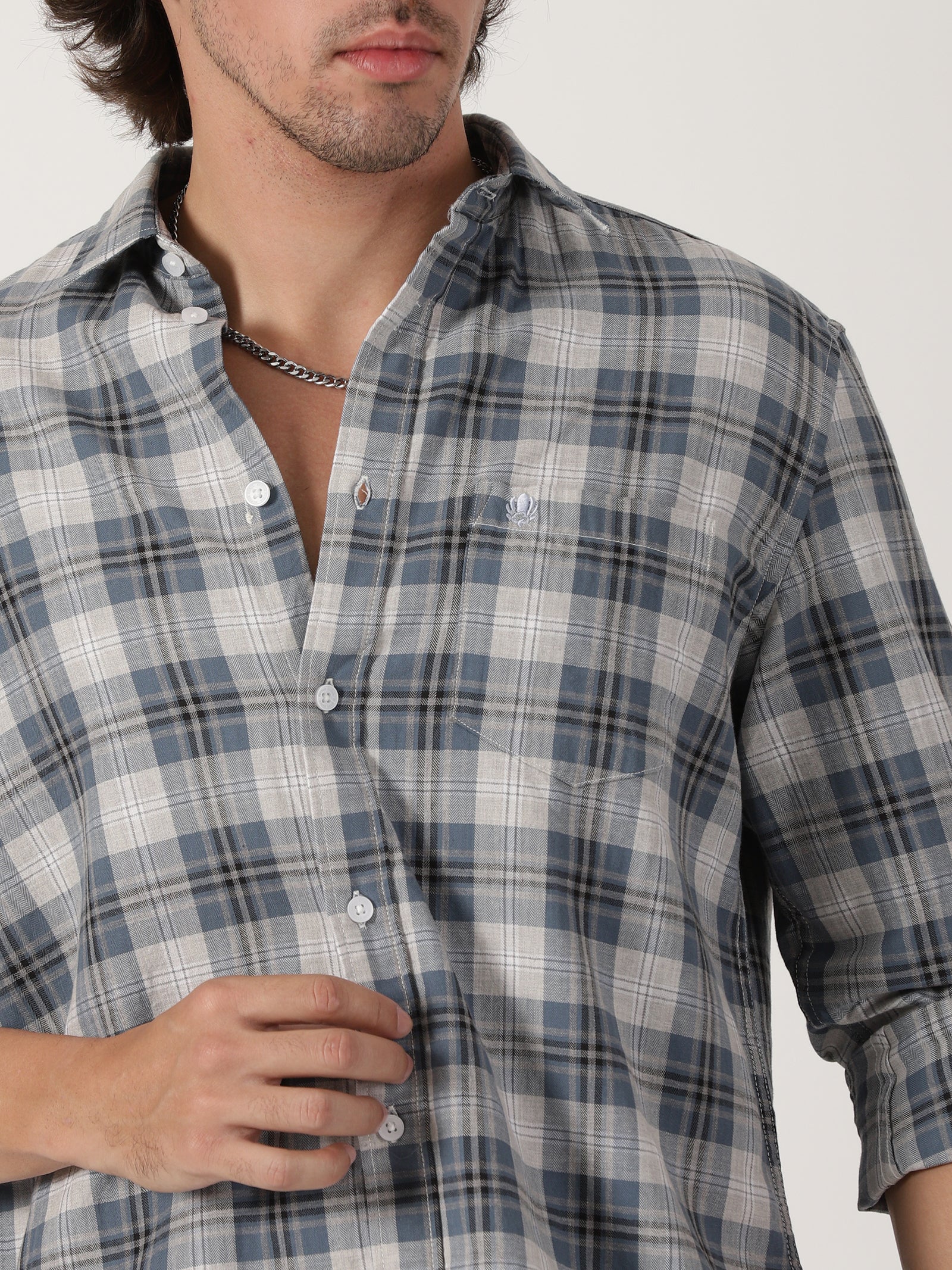 Blue & Grey Checked Shirt